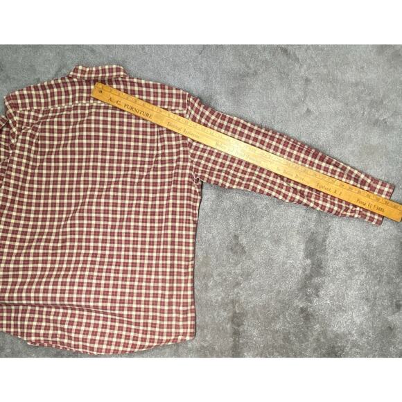 Eddie Bauer Relaxed Fit Mens Large Burgundy Grey Yellow Plaid Long Sleeve Shirt - Picture 11 of 12